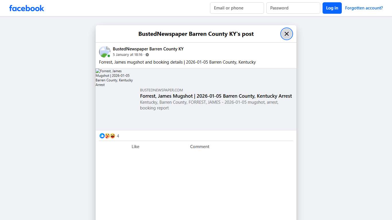 Forrest, James mugshot... - BustedNewspaper Barren County KY Facebook